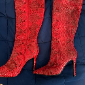 Red snake print boots